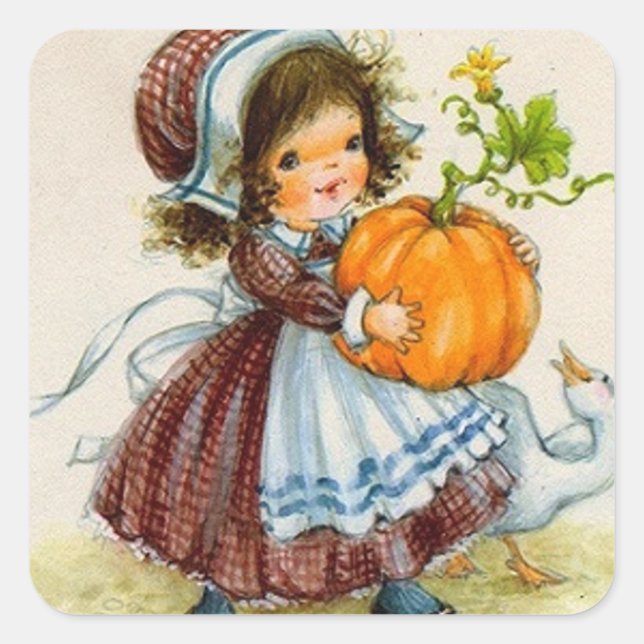 Vintage Thanksgiving Day Girl Square Sticker (Front)