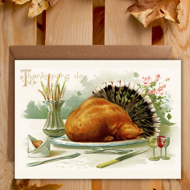 Vintage Thanksgiving Day Turkey Dinner Custom Holiday Card (Vintage Thanksgiving Day Turkey Dinner Custom Holiday Card)