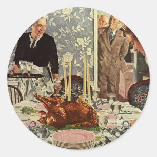 Vintage Thanksgiving Day Turkey Dinner with Family Classic Round Sticker