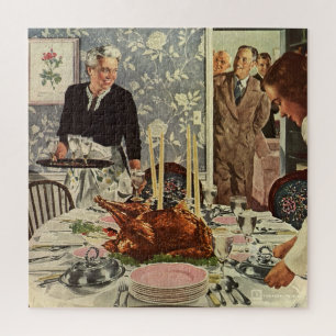 Vintage Thanksgiving Day Turkey Dinner with Family Jigsaw Puzzle