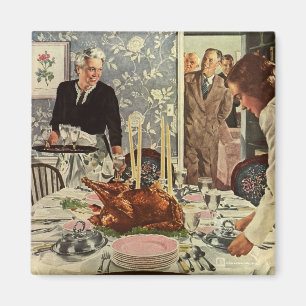Vintage Thanksgiving Day Turkey Dinner with Family Magnet