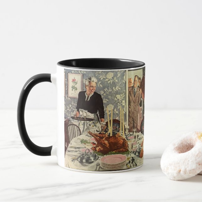 Vintage Thanksgiving Day Turkey Dinner with Family Mug (With Donut)