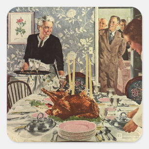 Vintage Thanksgiving Day Turkey Dinner with Family Square Sticker