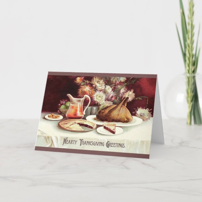 Vintage Thanksgiving Dinner Greeting Card (Front)