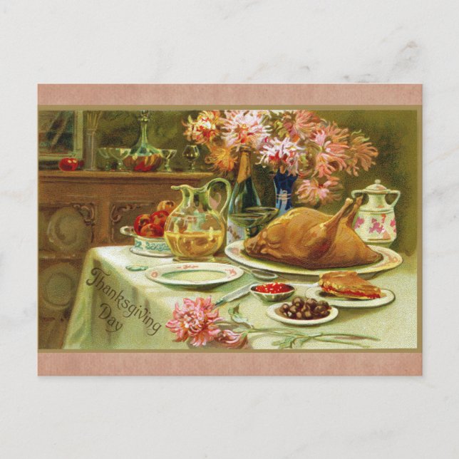 Vintage Thanksgiving Family Turkey Dinner Postcard (Front)