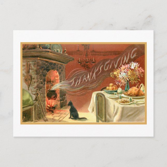 Vintage Thanksgiving Feast and Hearth Postcard (Front)