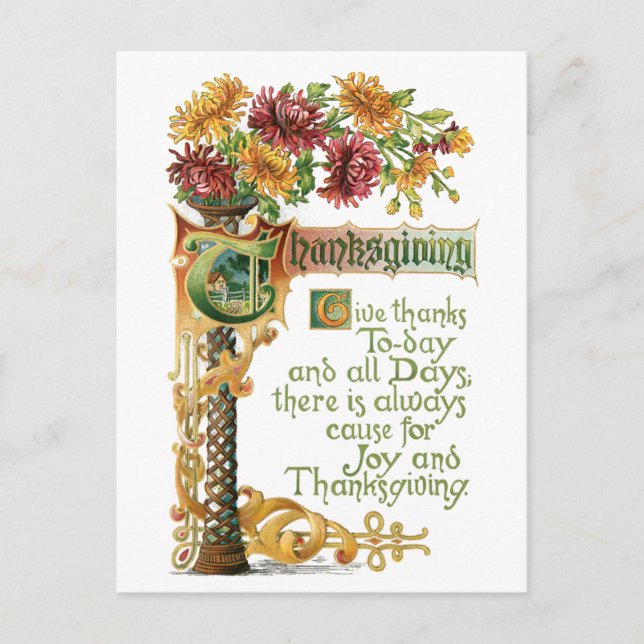 Vintage Thanksgiving Floral with Verse Holiday Postcard (Front)