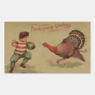 Vintage Thanksgiving Football and Turkey Rectangular Sticker