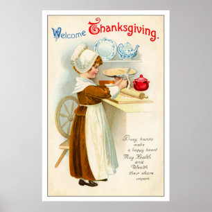 Vintage Thanksgiving Girl Making Pie Poster