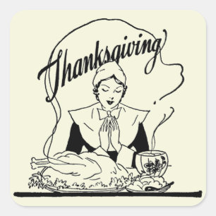 Vintage Thanksgiving Grace Beige Square Sticker