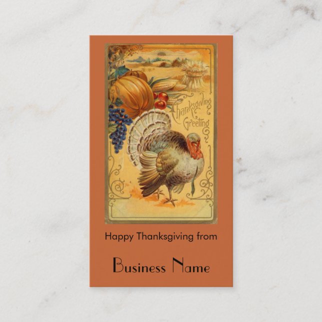 Vintage Thanksgiving Greeting Business Card (Front)