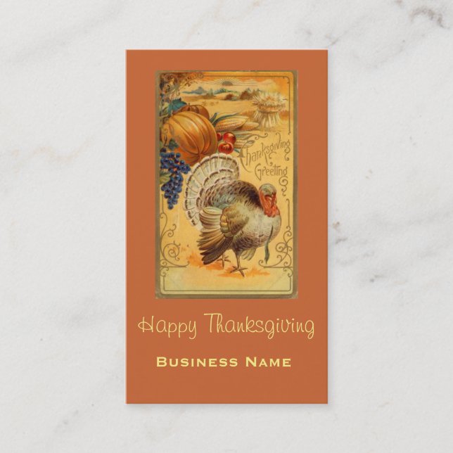 Vintage Thanksgiving Greeting Business Card (Front)