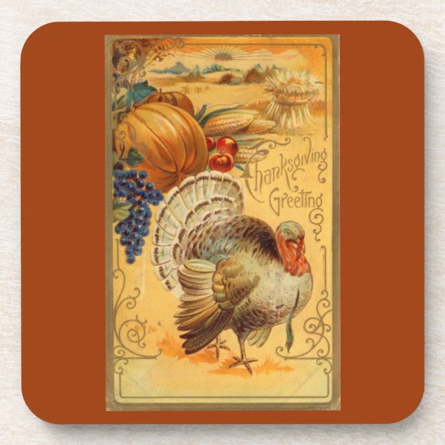 Vintage Thanksgiving Greeting Coaster (Front)