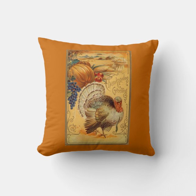 Vintage Thanksgiving Greeting Cushion (Front)