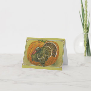 Vintage Thanksgiving greeting turkey and pumpkin Card
