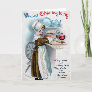 Vintage Thanksgiving Greeting with Pilgrim Girl Ba Invitation