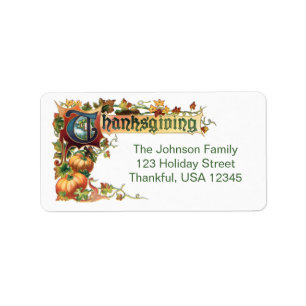 Vintage Thanksgiving Greeting with Pumpkins Label