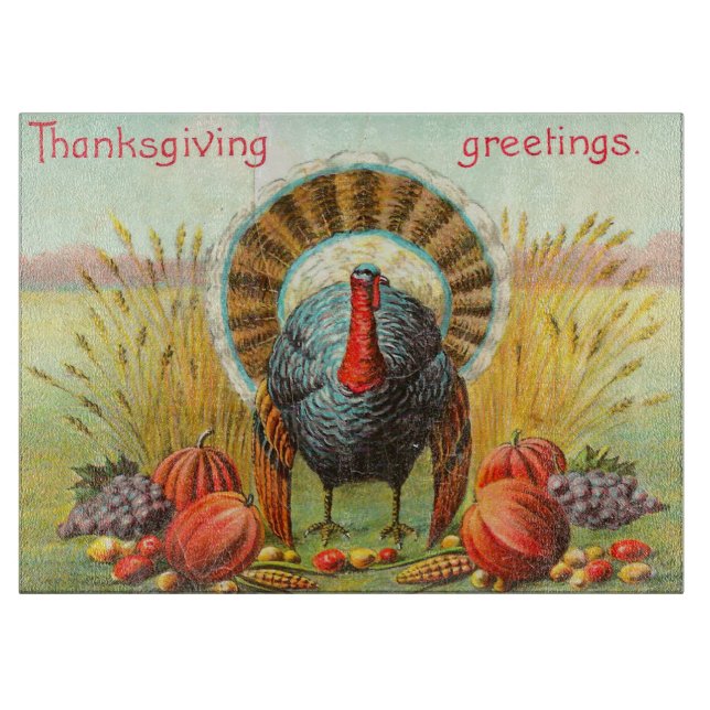 Vintage Thanksgiving Greetings Cutting Board (Front)
