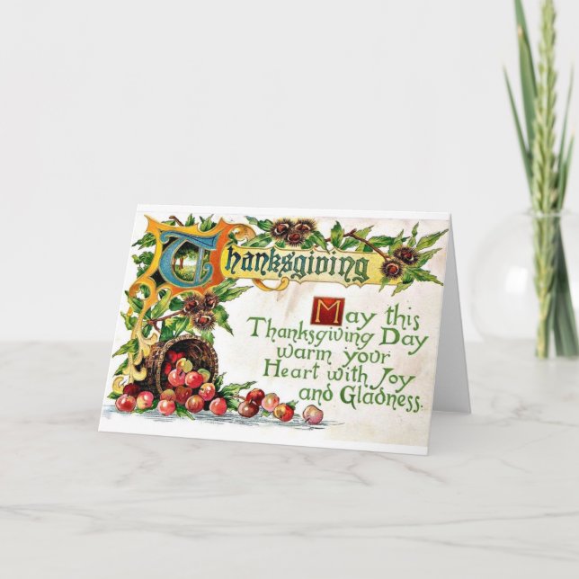 Vintage Thanksgiving Greetings Holiday Card (Front)