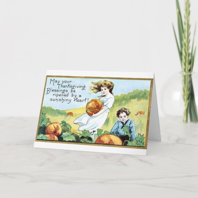 Vintage Thanksgiving Greetings Holiday Card (Front)