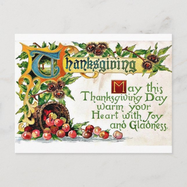 Vintage Thanksgiving Greetings Holiday Postcard (Front)