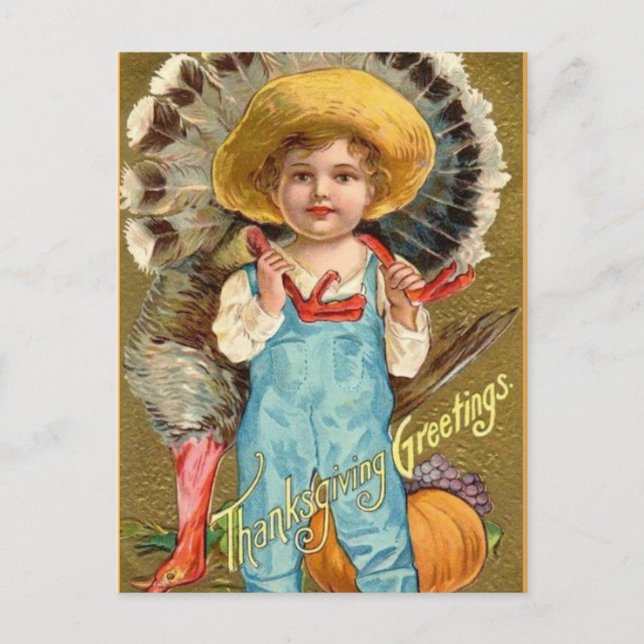 Vintage Thanksgiving Greetings Holiday Postcard (Front)