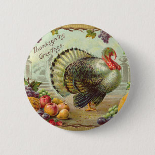 Vintage Thanksgiving Greetings Round Button