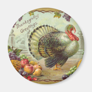 Vintage Thanksgiving Greetings Round Magnet
