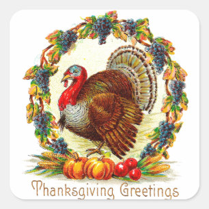 Vintage Thanksgiving Greetings Square Sticker