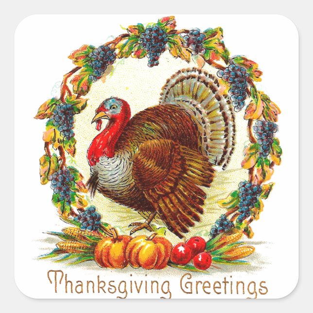 Vintage Thanksgiving Greetings Square Sticker (Front)