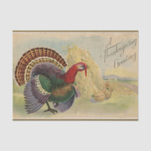 Vintage Thanksgiving Greetings Turkey Rustic Tissue Paper
