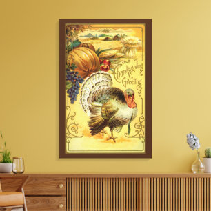 Vintage Thanksgiving Greetings with Turkey Canvas Print