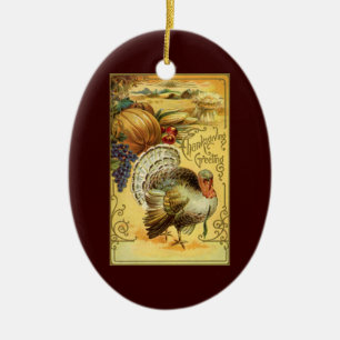 Vintage Thanksgiving Greetings with Turkey Ceramic Tree Decoration