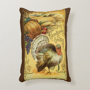 Vintage Thanksgiving Greetings with Turkey Decorative Cushion
