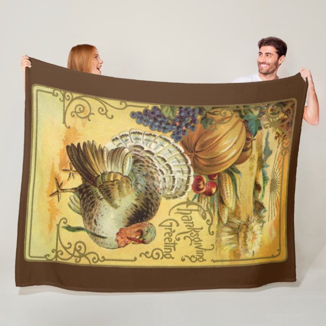 Vintage Thanksgiving Greetings with Turkey Fleece Blanket (In Situ)