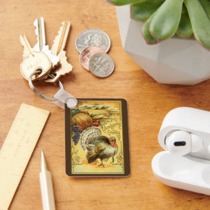 Vintage Thanksgiving Greetings with Turkey Key Ring