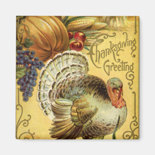 Vintage Thanksgiving Greetings with Turkey Magnet