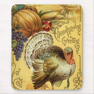 Vintage Thanksgiving Greetings with Turkey Mouse Mat