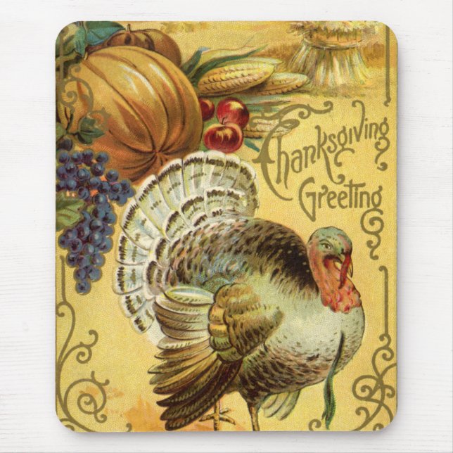 Vintage Thanksgiving Greetings with Turkey Mouse Mat (Front)