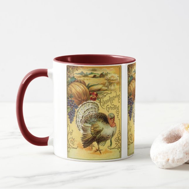 Vintage Thanksgiving Greetings with Turkey Mug (With Donut)