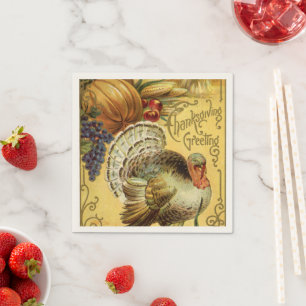 Vintage Thanksgiving Greetings with Turkey Napkin