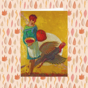 Vintage Thanksgiving Harvest Illustration Holiday Card
