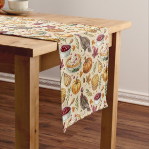Vintage Thanksgiving Harvest Pattern   Rustic Fall Short Table Runner