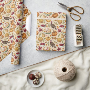 Vintage Thanksgiving Harvest Pattern Rustic Fall Wrapping Paper