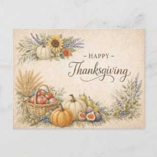 Vintage Thanksgiving Harvest Pumpkin Illustration Holiday Postcard
