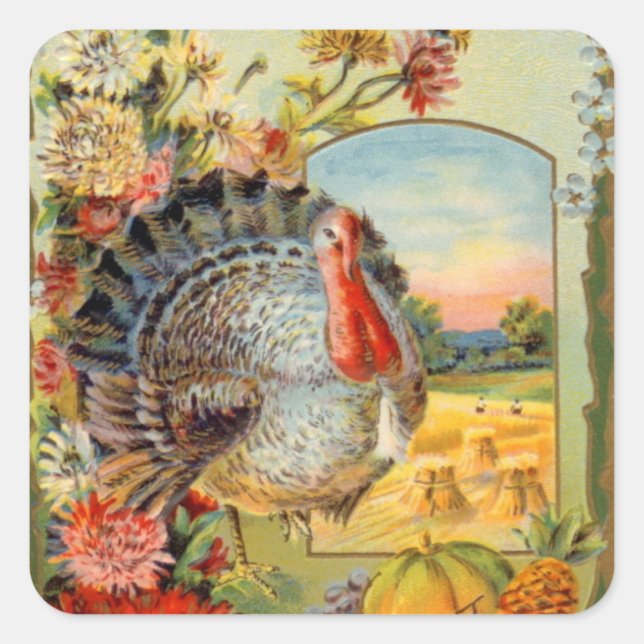 vintage Thanksgiving Holiday turkey Square Sticker (Front)