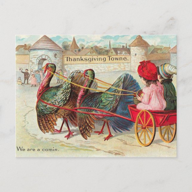 Vintage Thanksgiving Illustration Holiday Postcard (Front)