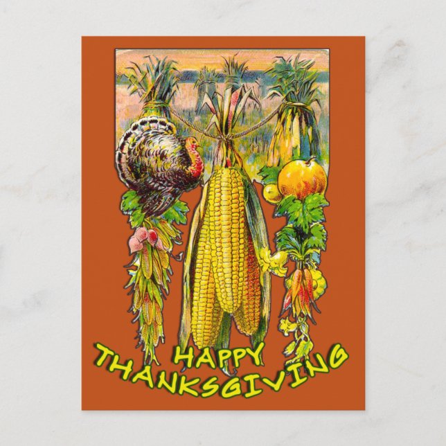 Vintage Thanksgiving Illustration Holiday Postcard (Front)
