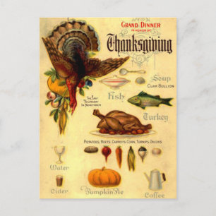 vintage thanksgiving menu postcard