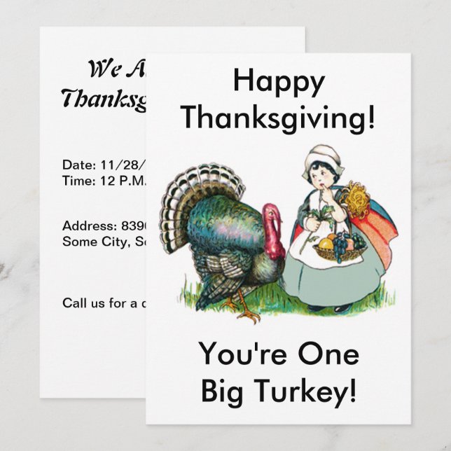 Vintage Thanksgiving One Big Turkey Dinner Invitation (Front/Back)